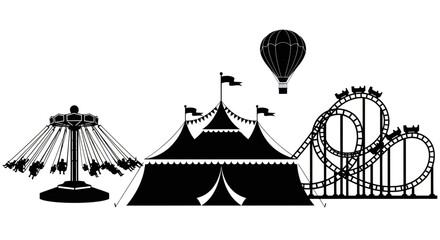 Amusement park carnival silhouette with roller coaster and circus tent © asep