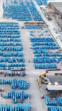 Industrial Data center in Santa Catarina, Brazil. Aerial view in vertical video. Production of porcelain tiles and large format porcelain slabs.