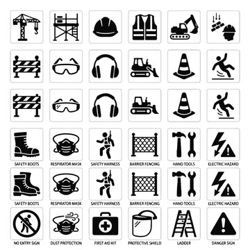 Safety and Construction Industrial Equipment Icons Collection for Workplace Protection