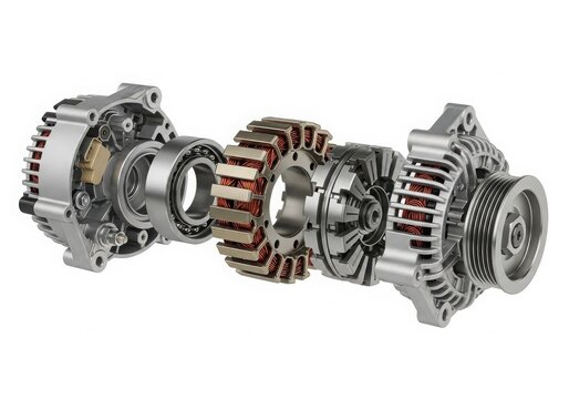 Exploded view of car alternator parts