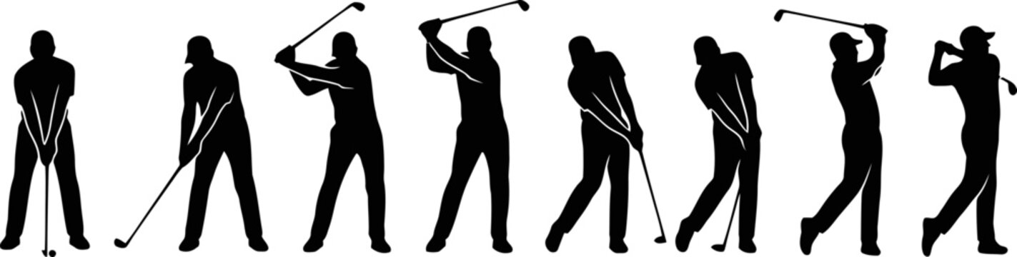 Silhouette sequence of a golfer swinging a club