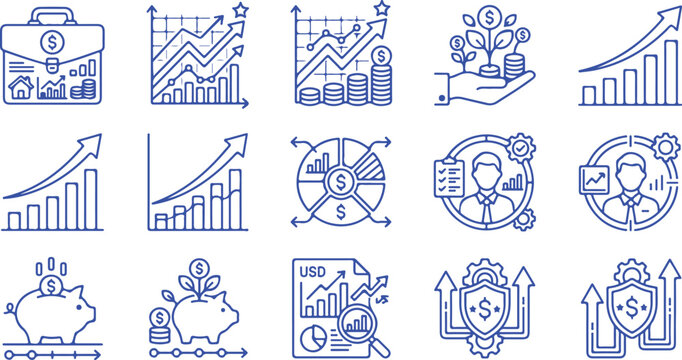 Gulf Investment Fund Line Icons &ndash; Wealth Management Vector Set