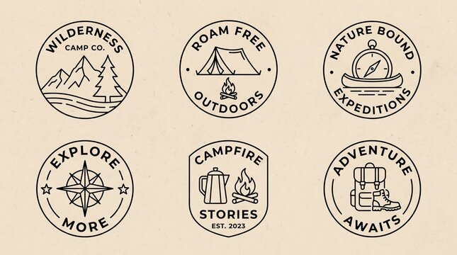 set of camping logo line art simple minimalist vector illustration template icon graphic design. bundle collection of various camp at nature with badge and typography style