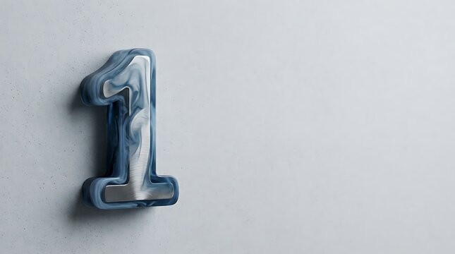 Modern marbled blue and metal number one on a gray background