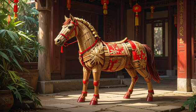 Decorated horse statue asian setting