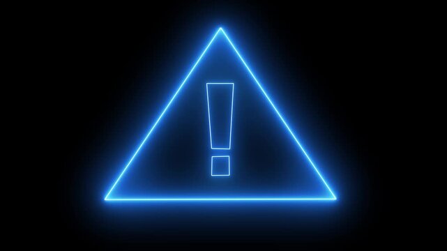 Blue triangle warning sign with exclamation mark isolated on a black background.