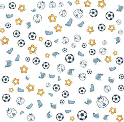 Fototapeta premium Seamless Funny Monster Cartoon Pattern Vector Wallpaper with Flowers Leaves Light Bulbs and Colorful Retro Icons for Children Baby Decoration and Web Design Illustration Texture Set