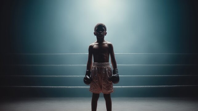 Young boxer stands confidently in the ring, ready to compete and win the match