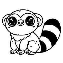 Obraz premium Cute cartoon lemur vector illustration with a large striped tail, perfect for kids coloring books, educational activity sheets, and Madagascar wildlife design projects