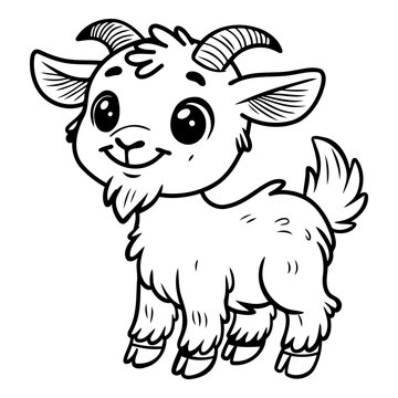 Cute cartoon goat vector illustration, perfect for children coloring books, educational materials, and kids design projects
