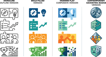 Fototapeta premium Set of four modern flat business icon styles with different themes