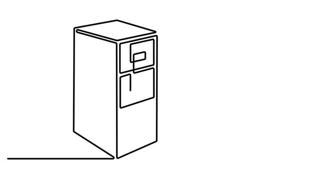 Animated self drawing of Continuous single line drawing of a metal office filing cabinet with three drawers for document storage and organization in a simple. Full length one line animation. 4K video