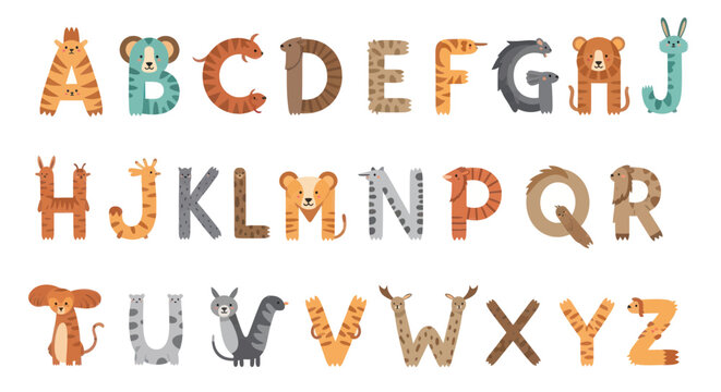 Cute animal alphabet letters for educational kids learning
