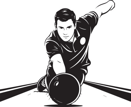 Bowler athlete rolling bowling ball down lane intense concentration focus sport competition leisure activity.