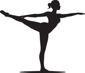 Fototapeta premium Silhouette of a woman in ballet pose, graceful dancer performing an arabesque on tiptoes.