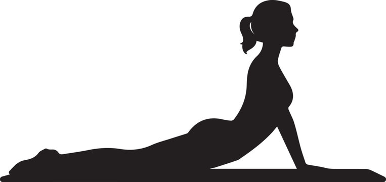 Silhouette of a woman doing cobra pose in yoga, stretching on yoga mat, healthy lifestyle.
