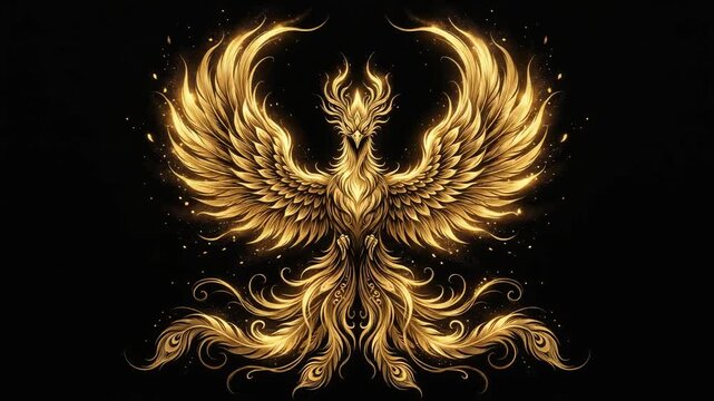 Golden Mythical Phoenix Ink Art Background