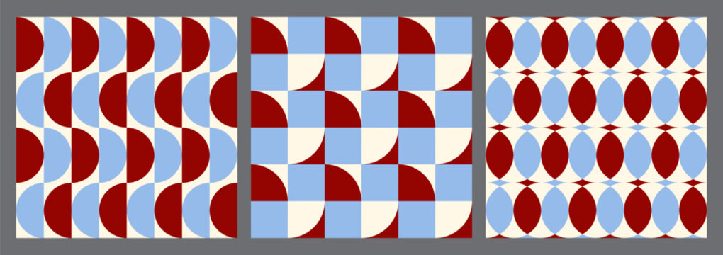 Set of geometric seamless patterns with abstract half circles