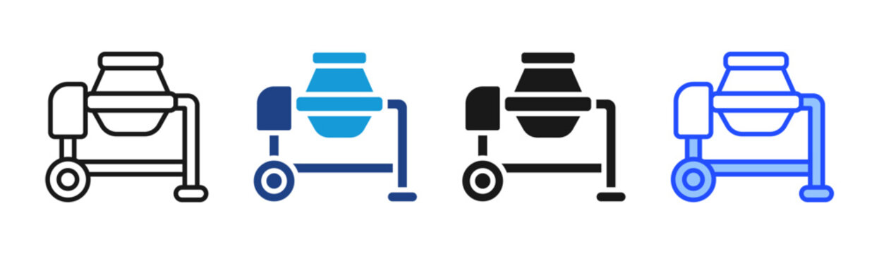 Cement Mixer icon set multiple style collection