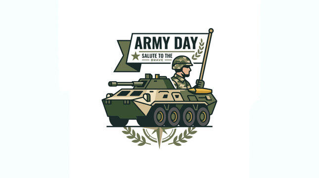 Army Day Celebration Vector Illustration with Soldier in Military Armored Vehicle