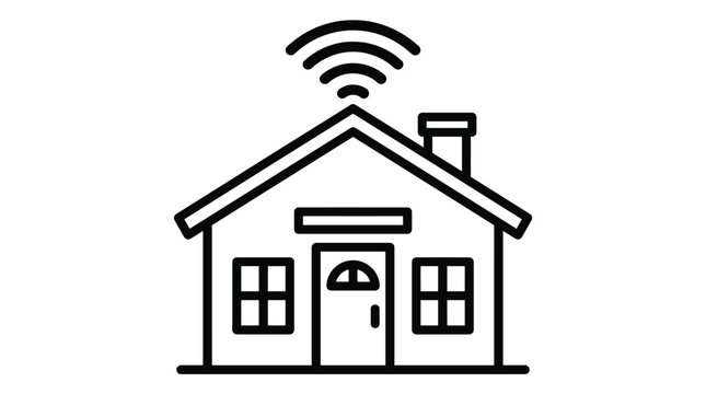 Illustration of smart home technology with wireless internet connection.