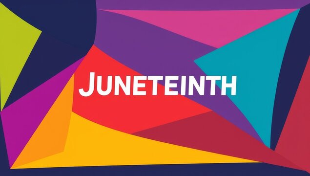 Juneteenth celebration poster featuring bold geometric shapes and vibrant multi colored abstract patterns with modern typography for cultural equality events