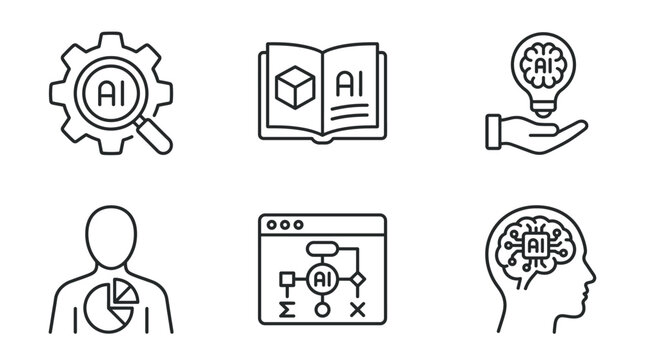 Illustrations depicting artificial intelligence and human cognitive functions integration.