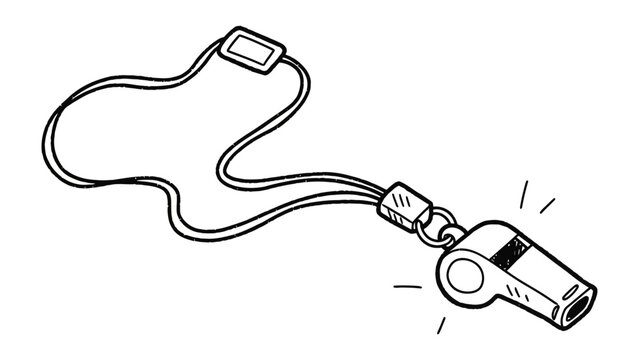 Sports whistle on neck strap line art icon with physical edu