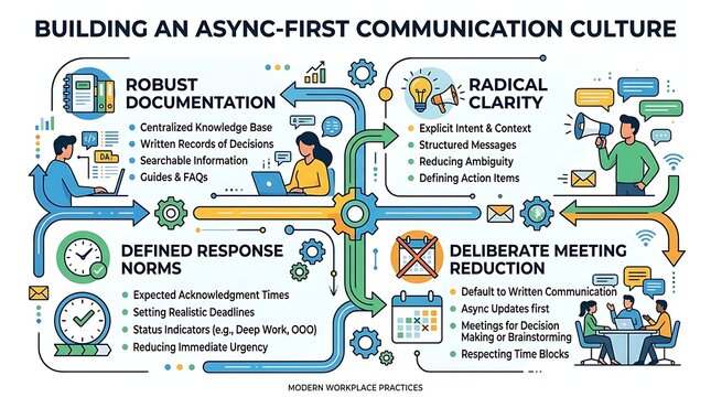 Building an asynchronous communication culture workplace infographic