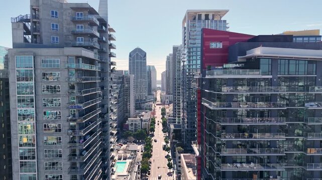 Drone view of downtown San Diego Skyscrapers