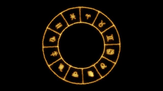 golden zodiac wheel loop with alpha channel