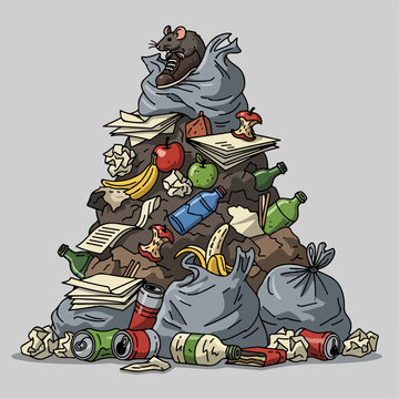 Vector cartoon of trash piled up into a mountain