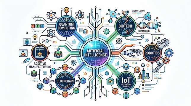 Emerging technologies network with artificial intelligence at center