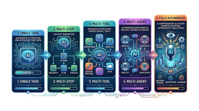 Artificial intelligence evolution stages from single task to autonomy