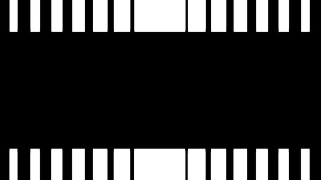 A split layout showing thick vertical white bars on the upper half and narrow dashed horizontal lines on the lower half against a black background