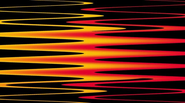 A dense field of horizontal lines glowing in warm red orange and yellow hues radiating from a bright center point like a radial light diffraction pattern
