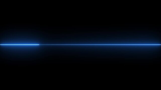 Glowing blue neon Straight neon laser animation of horizontal line on alpha background, straight neon laser line, seamless loop.
