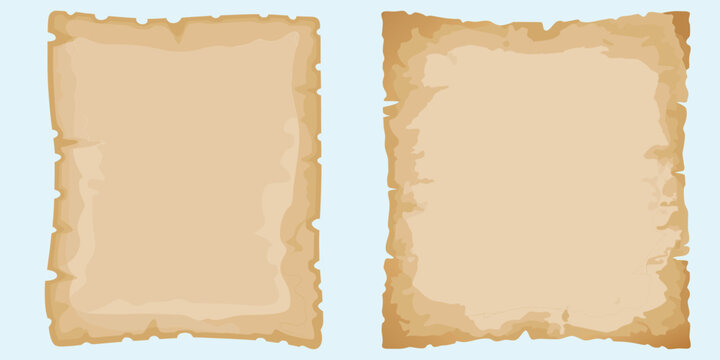 Variety of retro paper frame borders with uneven torn edges and stained texture on blue background for artistic card decoration.