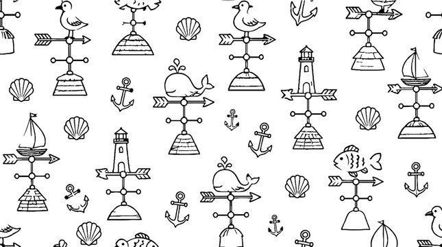 Collection of nautical themed weather vane illustrations.