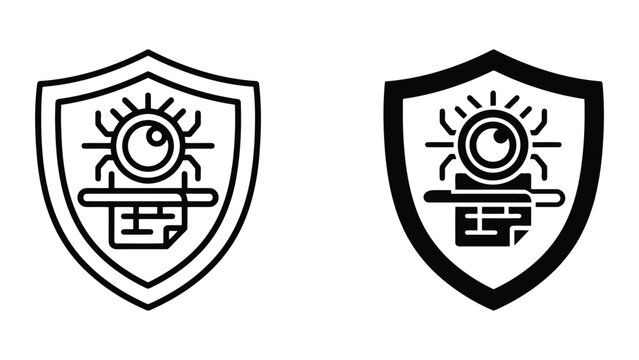 Security shield with eye and document icon representing monitoring and surveillance of digital records for compliance and information integrity in enterprise security management systems