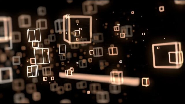 Glowing squares on black background.