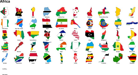 Africa map silhouette collection with african country flag designs for an international nation set project © AfsanaBinteSalam