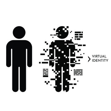 Futuristic human digital reflection concept with glowing binary code and abstract tech patterns