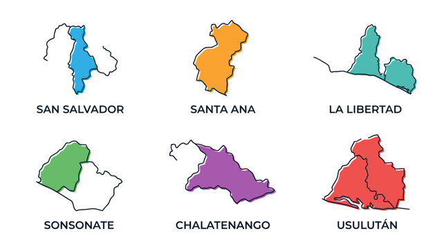 El Salvador Departments Map Illustration.