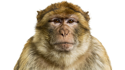 Barbary macaque monkey face with brown fur, isolated on transparent background © Giulia