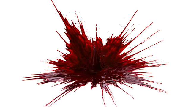 Crimson red liquid splash explosion, isolated on transparent background