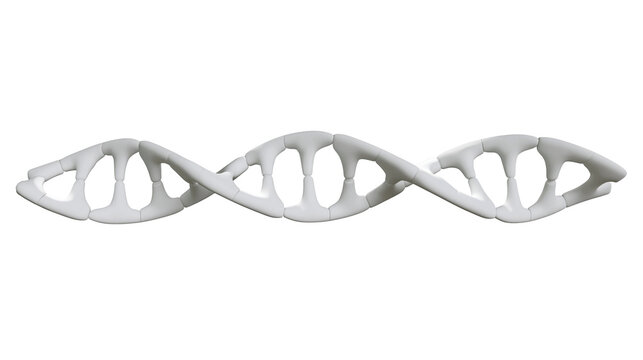 White 3D DNA helix structure representing genetics and science, isolated on transparent background