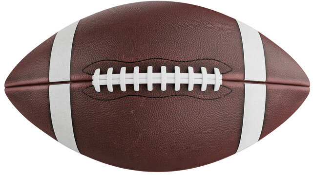 Brown American football with white stripes, isolated on transparent background