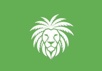 White lion head with dreadlock-like mane on green background, stylized logo © gpengg