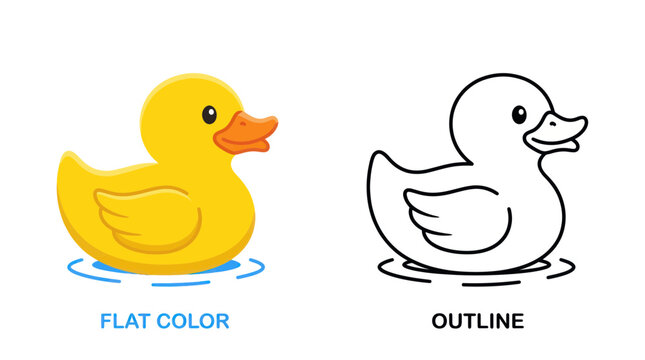 Rubber Duck in Water Flat Color.